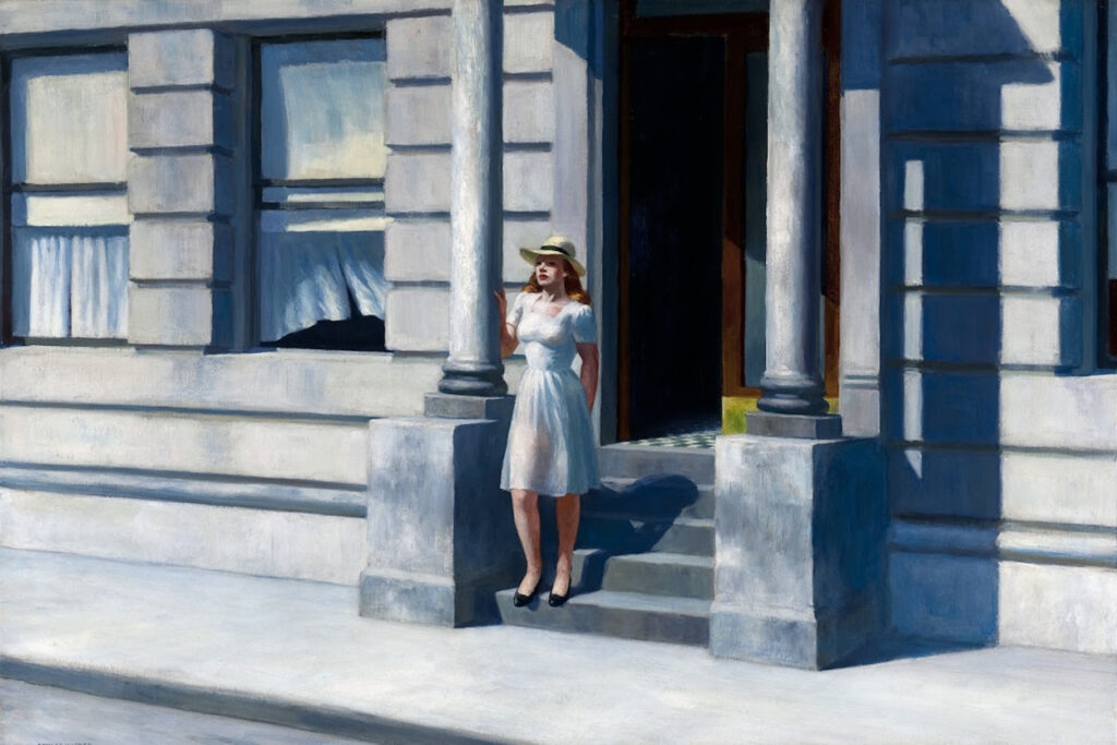 Edward Hopper i letnie światło – kobieta w cieniu amerykańskiej architektury małomiasteczkowej.